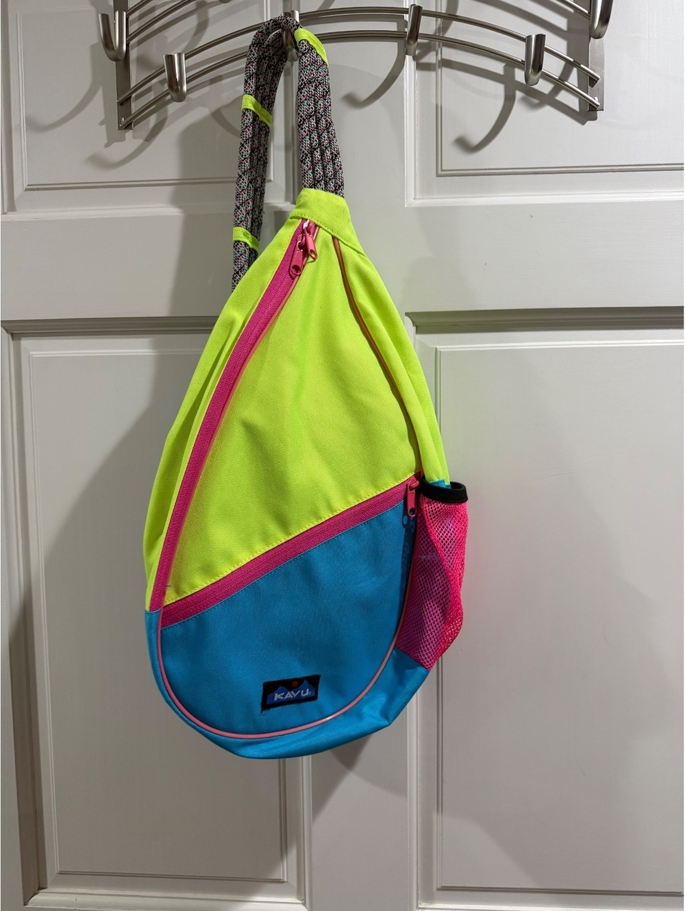KAVU Rope Sling Bag Neon Lime Blue Pink Colorblock Y2K Outdoor Crossbody